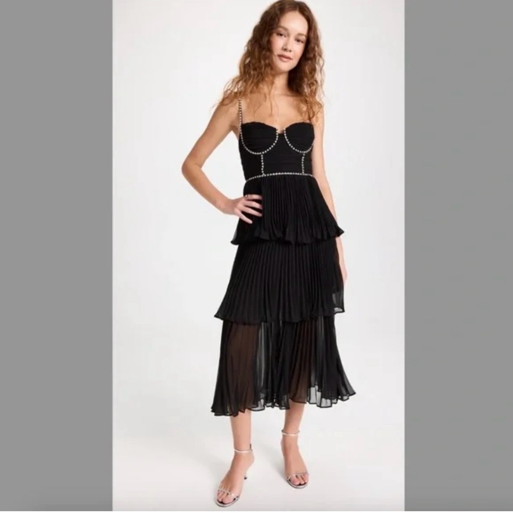 Self-Portrait Black Pleated Midi Dress
